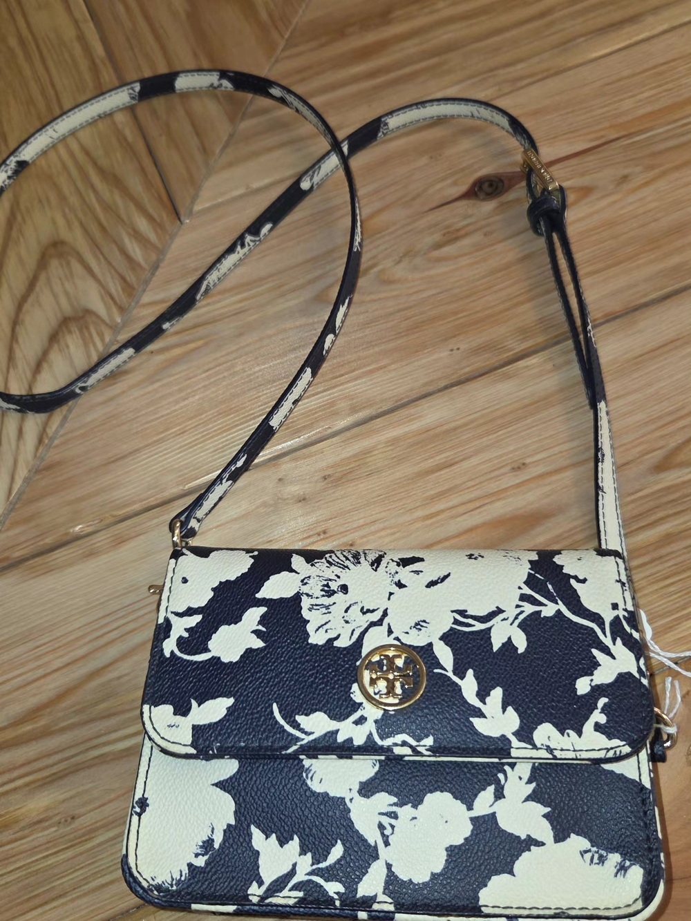 Tory Burch Navy and Cream Mini Floral Crossbody/Belt Bag